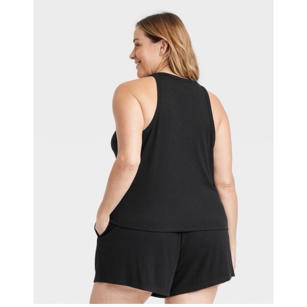 3X - Womens Cloud Knit Cami Top and Shorts Pajama Set - Auden - Black - Picture 2 of 5